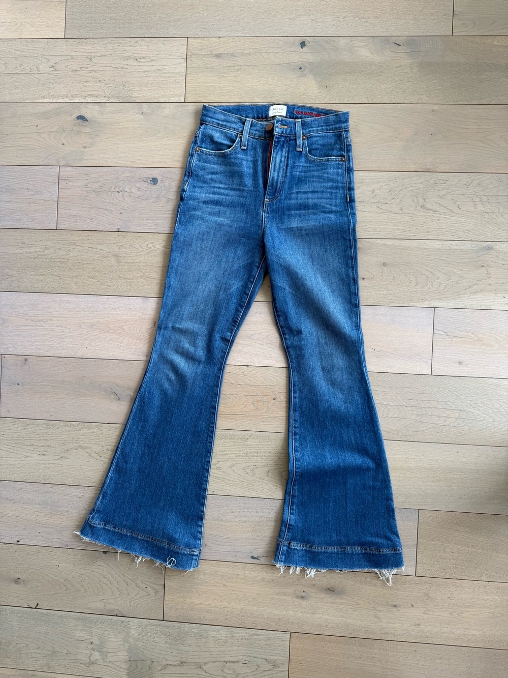 Alice + Olivia Medium Blue High-Rise Flare Jeans